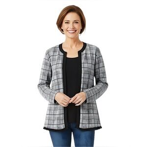 Cathy Daniels Black Herringbone Plaid 2Fer Top Fringe Trim Size XL